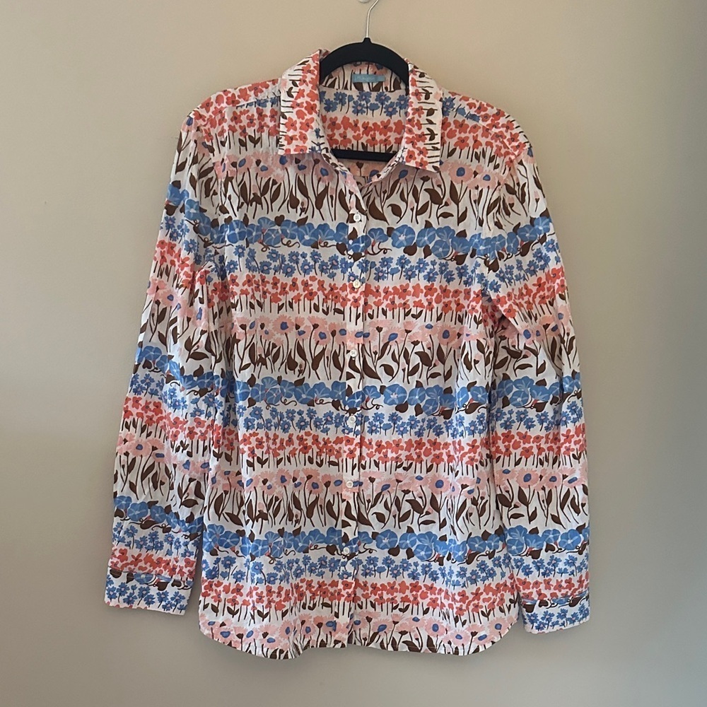 J. McLaughlin Womens Lois Crinkle Texture Floral Button Down Shirt Sz Large Chic